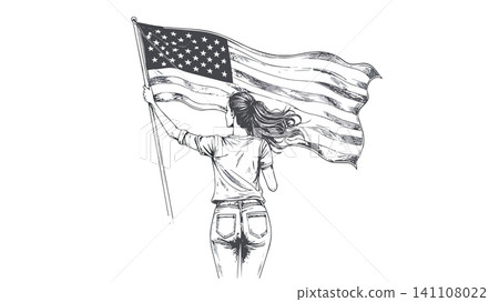 Woman with disability holding waving american flag Woman with disability holding waving american flag 141108022