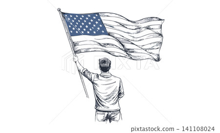 Person holding waving american flag drawing on white Person holding waving american flag drawing on white 141108024