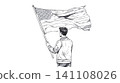 Man holding waving american flag, patriotism sketch Man holding waving american flag, patriotism sketch 141108026
