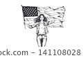 Young woman holding and waving american flag Young woman holding and waving american flag 141108028