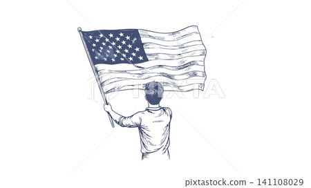 Patriot holding waving grunge american flag illustration Patriot holding waving grunge american flag illustration 141108029
