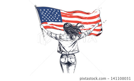 Woman holding american flag displaying patriotism Woman holding american flag displaying patriotism 141108031