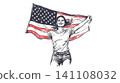 Woman holding waving american flag illustration promoting patriotism Woman holding waving american flag illustration promoting patriotism 141108032