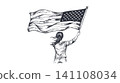 Woman holding waving american flag hand drawing Woman holding waving american flag hand drawing 141108034