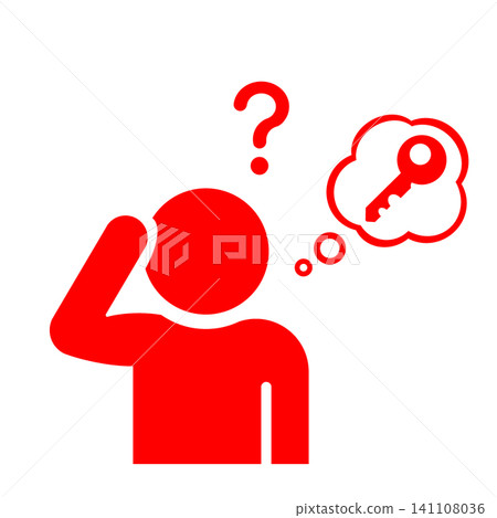A pictogram (red) representing a person struggling with keys or clues. A pictogram (red) representing a person struggling with keys or clues. 141108036