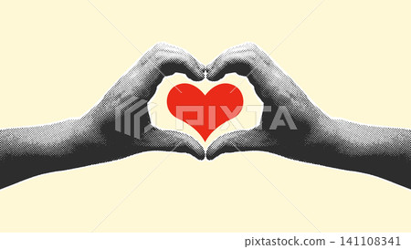 Halftone Hands Heart Shape Love Symbol Illustration 141108341