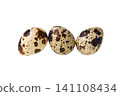Three quail eggs lined up side by side 141108434