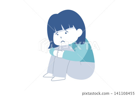 A woman and a student sitting with their knees hugged to their chests, looking dejected. 141108455