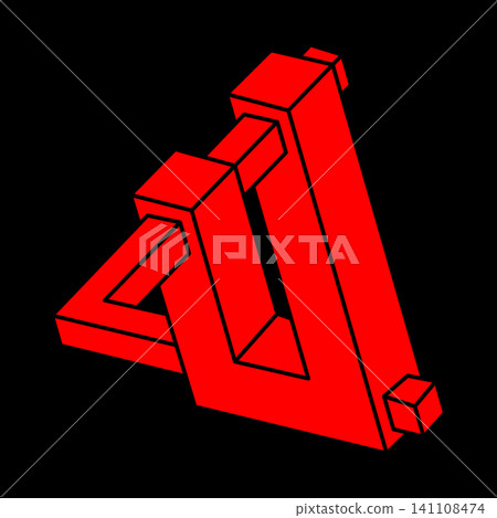 Impossible shapes. Optical illusion. Sacred geometry figure. Abstract eternal geometric objects. Impossible endless outline. Optical art. Impossible geometry shape on a black background. Logo. Impossible shapes. Optical illusion. Sacred geometry figure. Abstract eternal geometric objects. Impossible endless outline. Optical art. Impossible geometry shape on a black background. Logo. 141108474