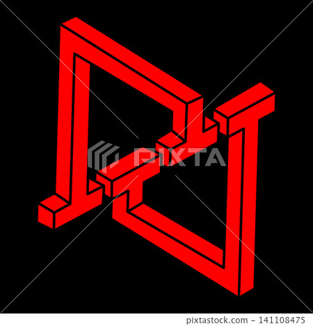 Impossible shapes. Sacred geometry figures. Optical illusion. Abstract eternal geometric objects. Impossible endless outline. Logo. Impossible geometry object on a black background. Optical art. 141108475