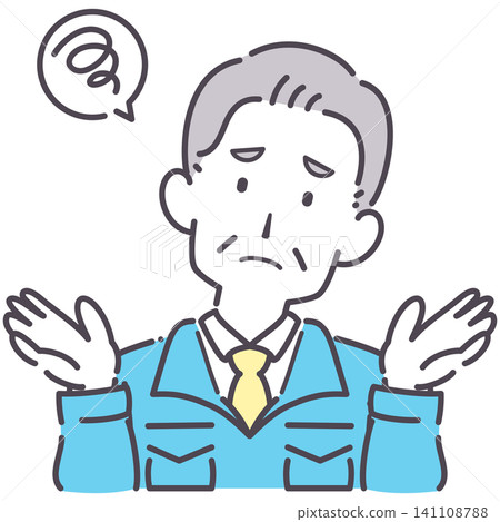 Simple illustration of a senior man in work clothes looking up at the sky. Simple illustration of a senior man in work clothes looking up at the sky. 141108788