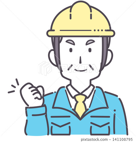 Simple illustration of a senior man in work clothes making a victory pose. Simple illustration of a senior man in work clothes making a victory pose. 141108795