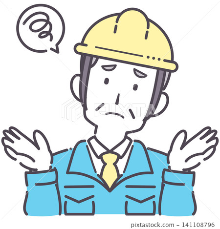 Simple illustration of a senior man in work clothes looking troubled. Simple illustration of a senior man in work clothes looking troubled. 141108796
