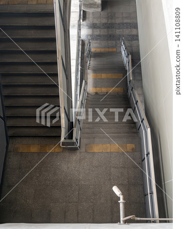 High Angle View of Modern Public Station Concrete Staircase High Angle View of Modern Public Station Concrete Staircase 141108809