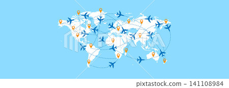 World map with airplanes. World map with airplanes. 141108984