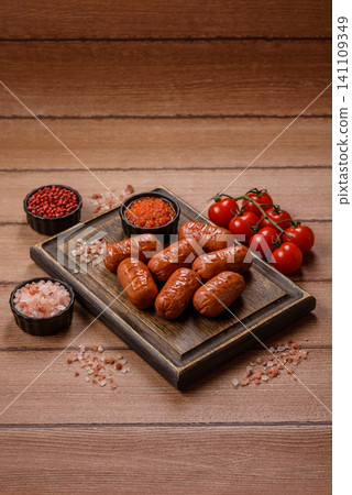 Chicken or pork grilling sausages with garlic, salt, and spices. Grilling sausages Chicken or pork grilling sausages with garlic, salt, and spices. Grilling sausages 141109349