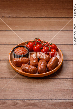 Chicken or pork grilling sausages with garlic, salt, and spices. Grilling sausages 141109357