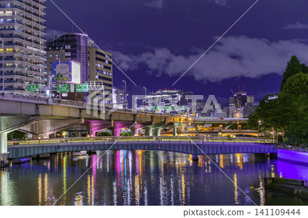 大阪夜景:中之島、鳳龍橋及堂島川,大阪府大阪市 大阪夜景:中之島、鳳龍橋及堂島川,大阪府大阪市 141109444