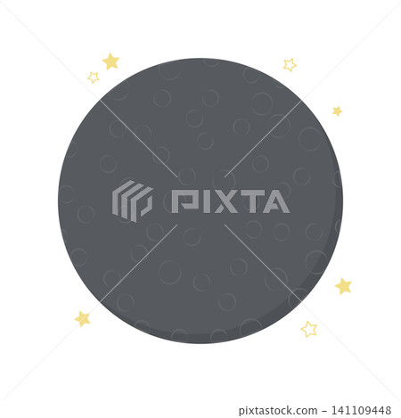 Flat illustration of a craters moon depicting a dark lunar surface with golden stars for space and astronomy design Flat illustration of a craters moon depicting a dark lunar surface with golden stars for space and astronomy design 141109448