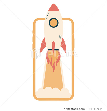 Flat illustration of a rocket launching out of a smartphone depicting startup and mobile app launch concept for technology and business design Flat illustration of a rocket launching out of a smartphone depicting startup and mobile app launch concept for technology and business design 141109449