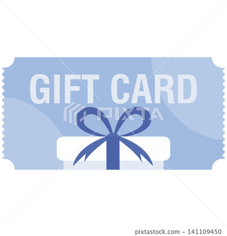 Flat illustration of a gift card depicting a present with ribbon bow for retail and promotional design Flat illustration of a gift card depicting a present with ribbon bow for retail and promotional design 141109450