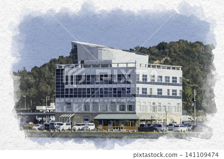 岡山縣玉野市宇野港玉野產業振興大樓水彩畫 岡山縣玉野市宇野港玉野產業振興大樓水彩畫 141109474