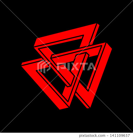 Impossible shapes. Sacred geometry figure. Optical illusion. Abstract eternal geometric object. Impossible endless outline. Logo. Impossible geometry object on a black background. Optical art. Impossible shapes. Sacred geometry figure. Optical illusion. Abstract eternal geometric object. Impossible endless outline. Logo. Impossible geometry object on a black background. Optical art. 141109637