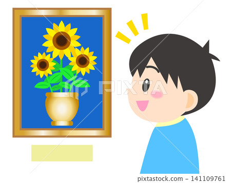 Illustration of a boy appreciating paintings at an art museum (3) Illustration of a boy appreciating paintings at an art museum (3) 141109761
