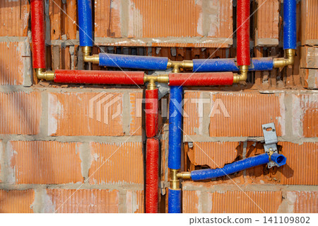 Residential water supply installation with insulated copper piping system Residential water supply installation with insulated copper piping system 141109802