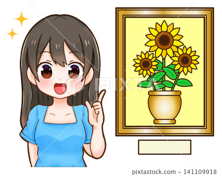 Illustration of a girl introducing famous paintings Illustration of a girl introducing famous paintings 141109918
