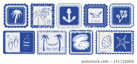 Hand drawn summer stamp collection. Hand drawn summer stamp collection. 141110008