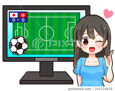Illustration of a woman commentating on a soccer match (2) Illustration of a woman commentating on a soccer match (2) 141110419