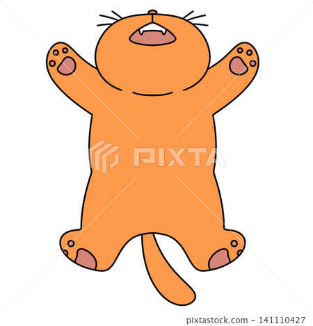 Orange cat stretches upward with joy Orange cat stretches upward with joy 141110427
