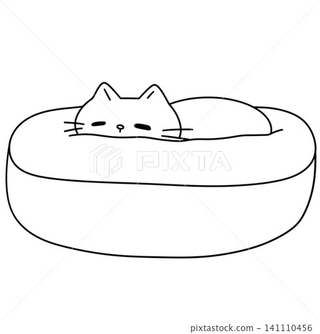 Cute cartoon cat naps peacefully in a cozy bowl Cute cartoon cat naps peacefully in a cozy bowl 141110456