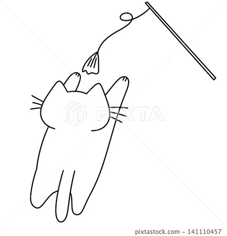 Cute cat stretches upward, reaching for a dangling toy Cute cat stretches upward, reaching for a dangling toy 141110457