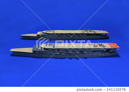 The three-deck aircraft carriers Kaga (foreground) and Akagi, former Imperial Japanese Navy. The three-deck aircraft carriers Kaga (foreground) and Akagi, former Imperial Japanese Navy. 141110576
