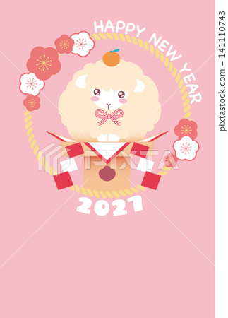 Cute sheep New Year's card template for the Year of the Sheep (pink) Cute sheep New Year's card template for the Year of the Sheep (pink) 141110743