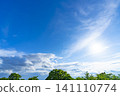 Early summer blue sky, clouds, and trees 141110774