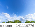 Early summer blue sky, clouds, and trees 141110776