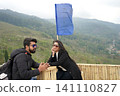 Young couple in love talking during travel holiday at Tinchuley in Darjeeling 141110827