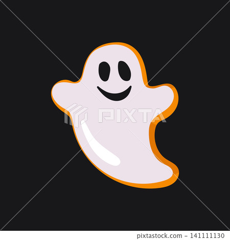 Friendly white Halloween ghost vector character with orange outline smiling spooky phantom icon Friendly white Halloween ghost vector character with orange outline smiling spooky phantom icon 141111130
