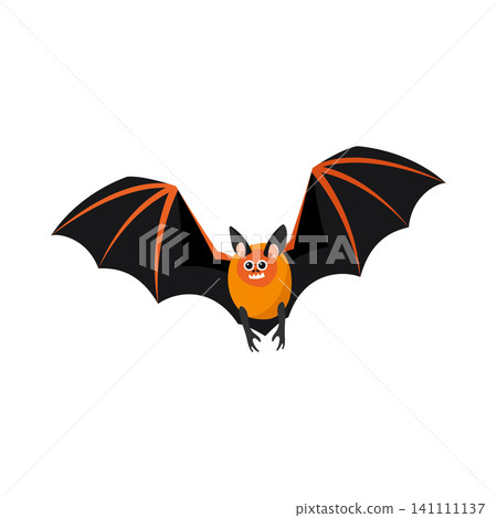 Flying black bat vector illustration spreading wings spooky halloween animal Flying black bat vector illustration spreading wings spooky halloween animal 141111137