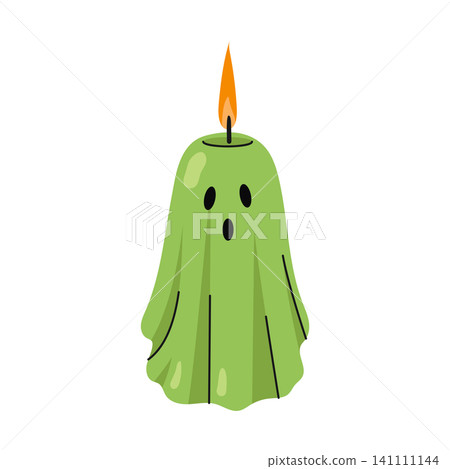 Spooky green candle shaped like a ghost with flame halloween vector illustration Spooky green candle shaped like a ghost with flame halloween vector illustration 141111144