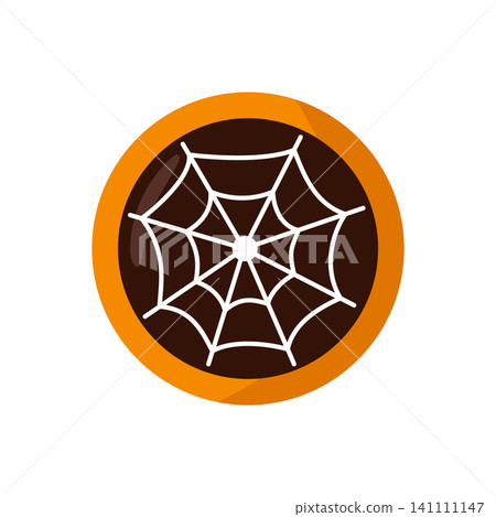 Round cookie with spider web icing design vector halloween treat food Round cookie with spider web icing design vector halloween treat food 141111147