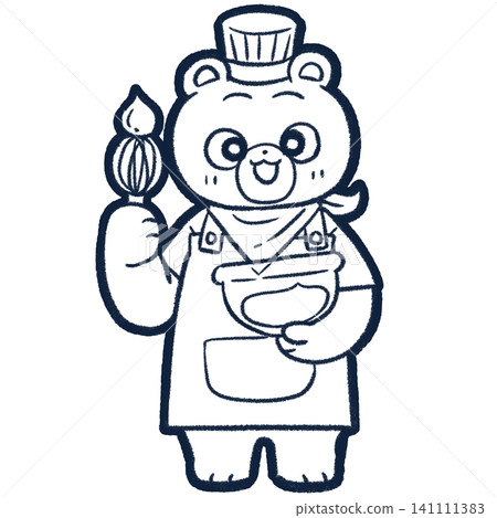 Line art raster illustration of a bear cooking Line art raster illustration of a bear cooking 141111383