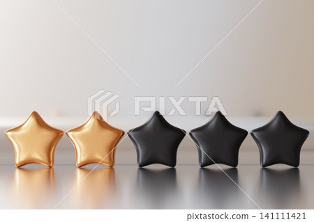A concept of rating is shown with two gold stars arranged in a line on a smooth surface. This setup represents an evaluation or review idea using stars A concept of rating is shown with two gold stars arranged in a line on a smooth surface. This setup represents an evaluation or review idea using stars 141111421