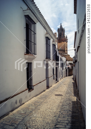 Traditional white-washed narrow streets and historical Andalusian architecture in Carmona Traditional white-washed narrow streets and historical Andalusian architecture in Carmona 141111638