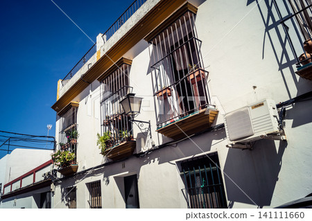 Traditional white-washed narrow streets and historical Andalusian architecture in Carmona Traditional white-washed narrow streets and historical Andalusian architecture in Carmona 141111660