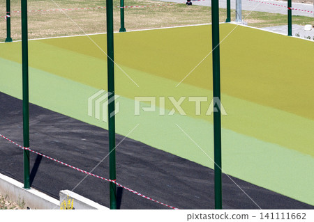 tennis court installation process of rubber safety surfacing 141111662
