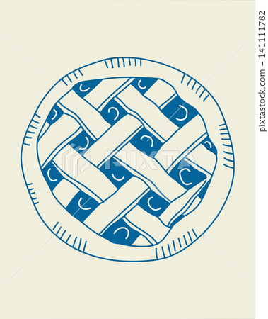 Circular woven basket illustration featuring a blue and white geometric pattern on a light beige background, showcasing intricate craftsmanship and design elements Circular woven basket illustration featuring a blue and white geometric pattern on a light beige background, showcasing intricate craftsmanship and design elements 141111782